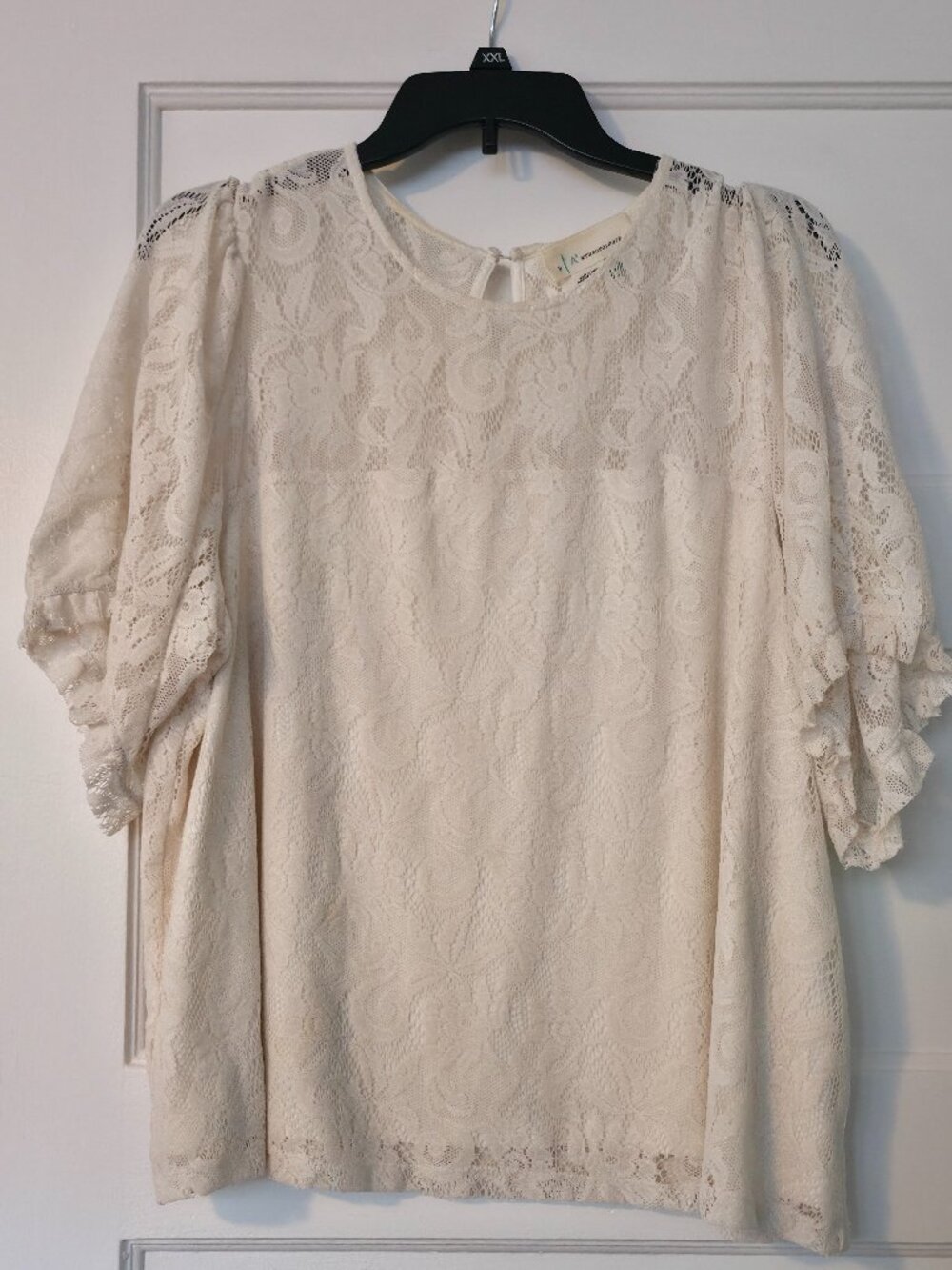 Anthropologie Cream Velvet Lace Puff-Sleeve Blouse